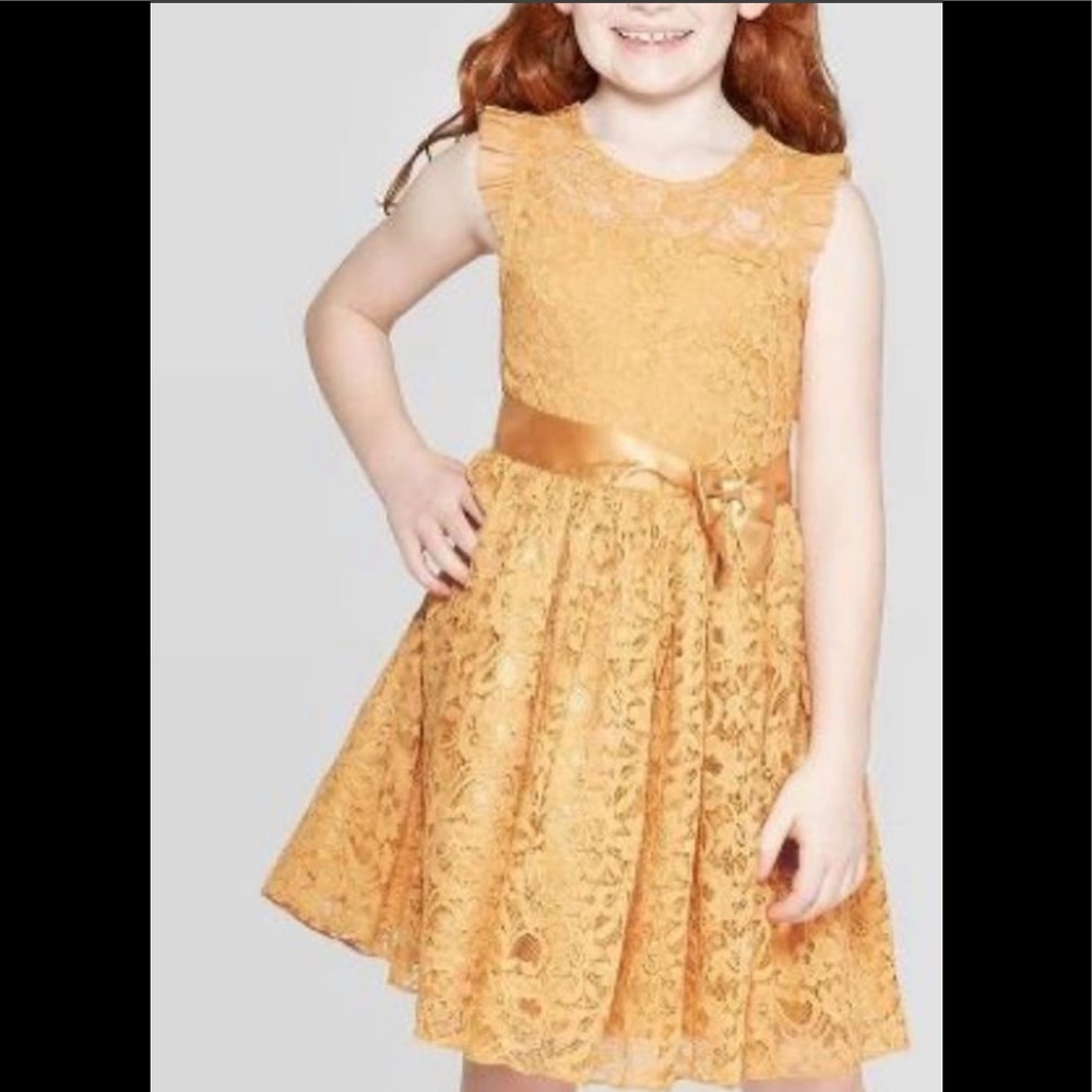 Zenzi XL Plus mustard yellow lace dress